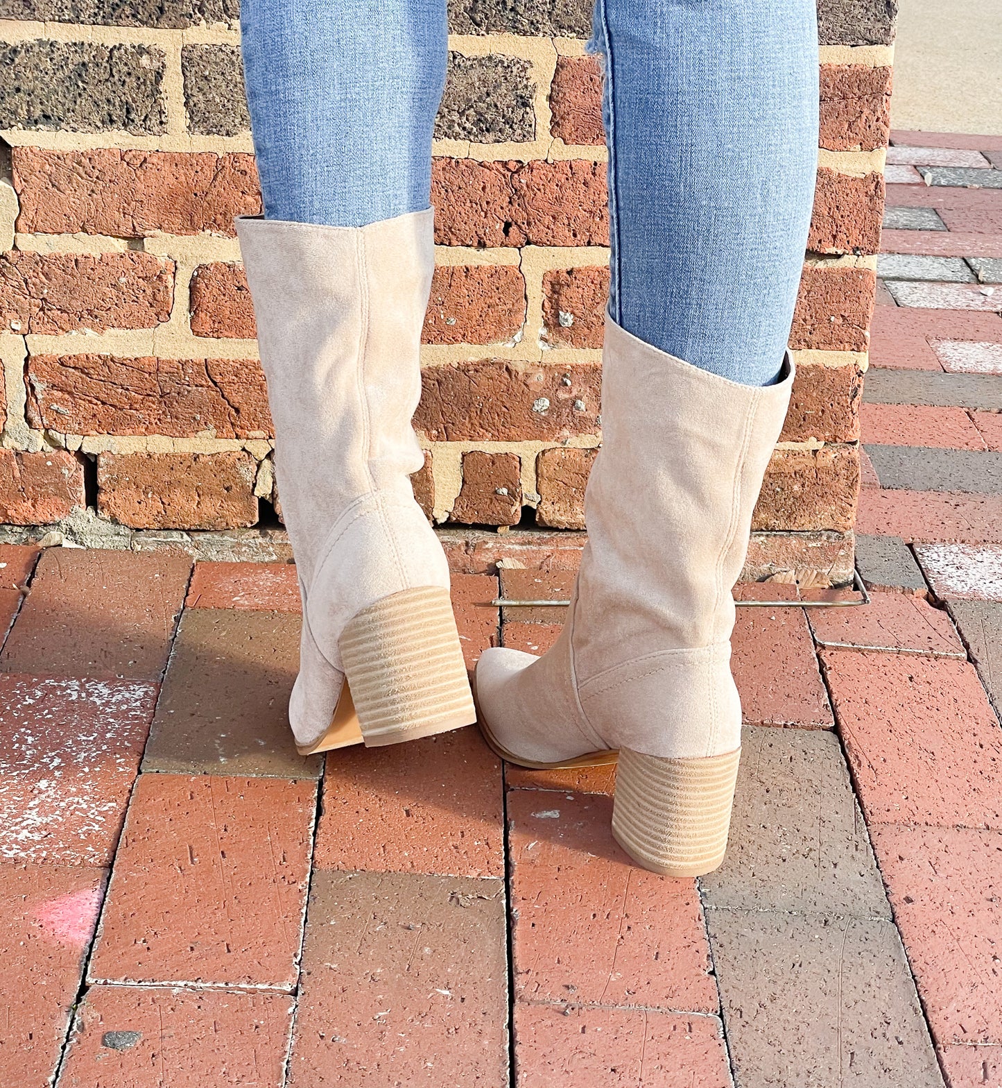 Western Boots, Shoes, Off White Boots, Light Brown Booties, Taupe Boots, Wooded Heel, Suede, Light Brown Shoes, Mid Calf Boots, Ankle Boots, Truly Sassy, Booties, Western, Stylish, Fashion