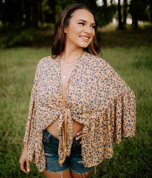 animal print cardigan, truly sassy, Madison wearing wild thing blouse, summer tops, unique cardigan, 